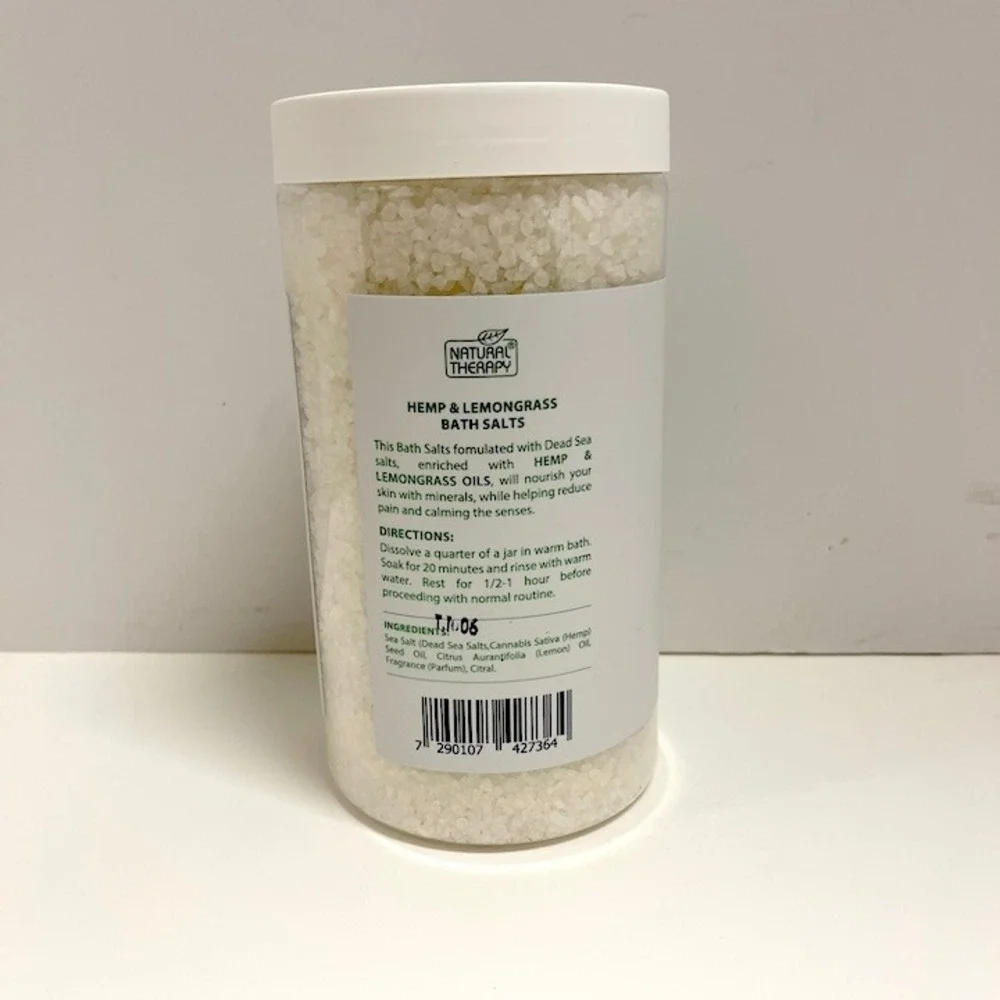 Natural Therapy Hemp Lemongrass Bath Salts NEW 37oz Jar‎ Natural Ingredients